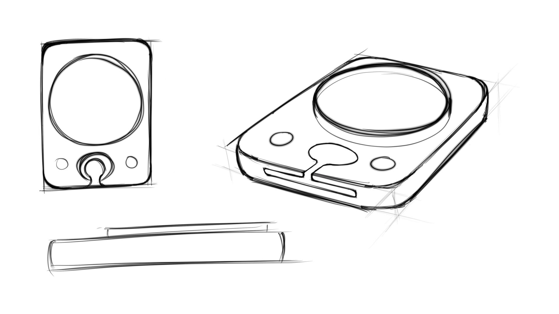 Early ideation sketches exploring round and rectangular display layouts